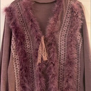 Panitti light purple cardigan with exclusive trim and feathers, size L